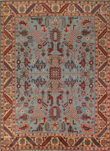 Light Blue Geometric Kazak Indian Area Rug 8x10