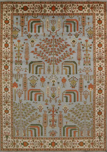 Light Blue Geometric Oushak Indian Area Rug 9x12