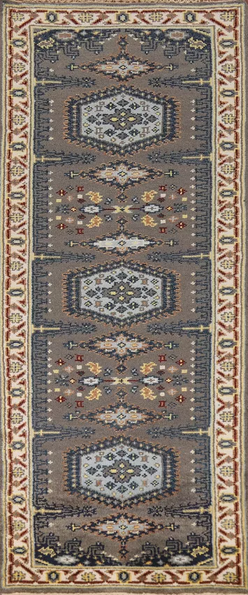 Gray Geometric Viss Indian Runner Rug 3x8