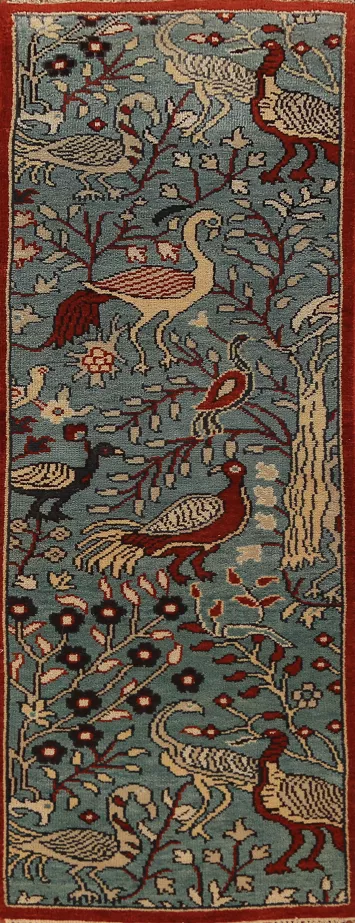 Animals Design Wool Ziegler Indian Runner Rug 2x8