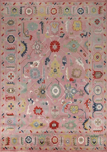 All-Over Pink Floral Oushak Indian Area Rug 9x12
