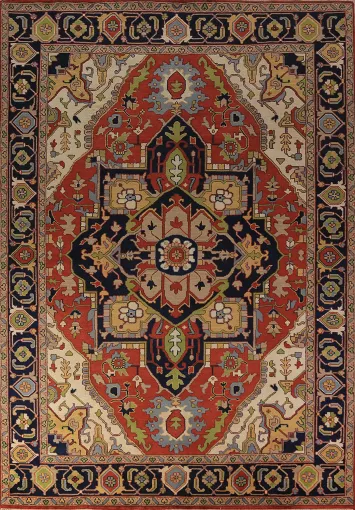 Orange Wool Medallion Heriz Serapi Indian Large Rug 10x14