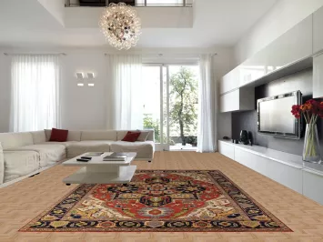 Orange Wool Medallion Heriz Serapi Indian Large Rug 10x14