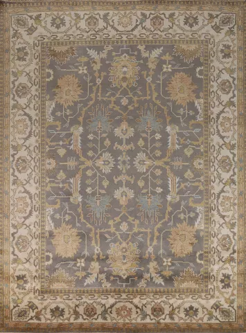 Wool Geometric Gray Oushak Indian Area Rug 9x12