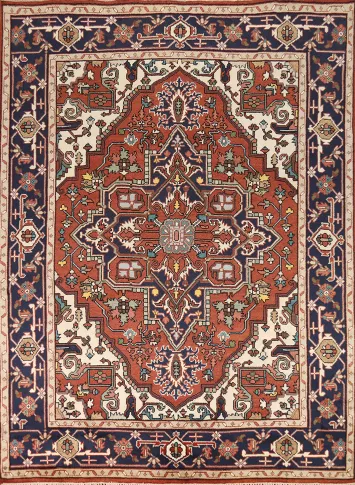 Orange Wool Heriz Serapi Indian Area Rug 8x10