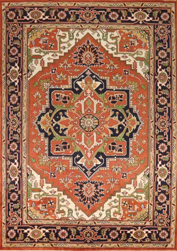 Orange Wool Medallion Heriz Serapi Indian Area Rug 9x12
