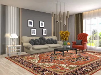 Orange Wool Medallion Heriz Serapi Indian Area Rug 9x12