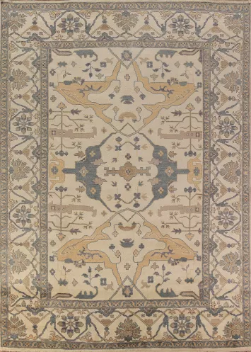 All-Over Ivory Wool Oushak Indian Area Rug 9x12