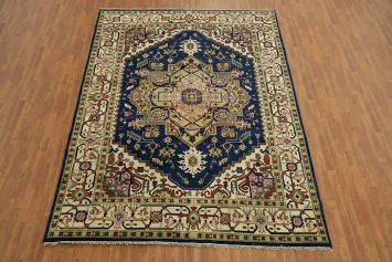 Blue Geometric Heriz Serapi Indian Area Rug 9x12