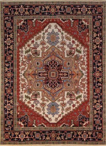 Geometric Ivory Heriz Serapi Indian Area Rug 8x10