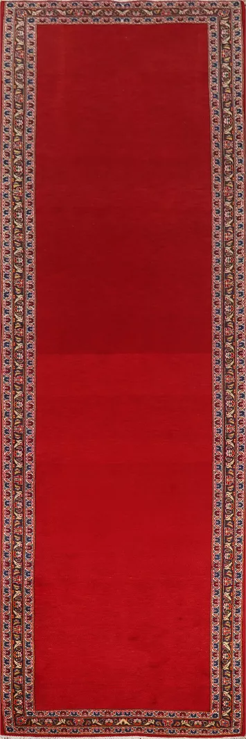 Solid Red Bordered Kashan Persian Runner Rug 3x13