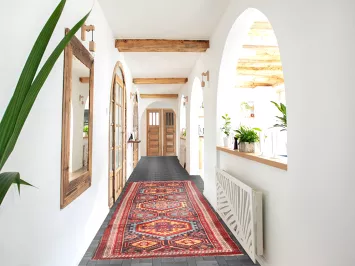 Navy Blue Geometric Ardebil Persian Runner Rug 3x10