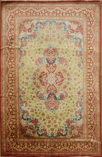 Luxurious 100% Pure Silk Qum Ghom Persian Floral Rug 3x5