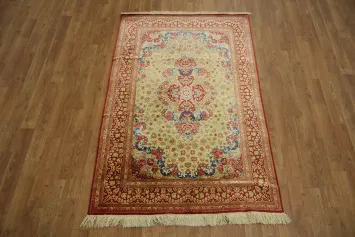 Luxurious 100% Pure Silk Qum Ghom Persian Floral Rug 3x5
