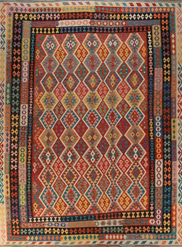 Geometric Wool Kilim Oriental Area Rug 10x13