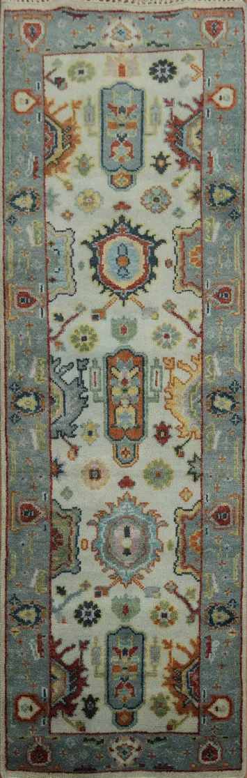 Luxurious Turkish Pattern Runner Rug in Warm Earthy and Cool Tones 3x8