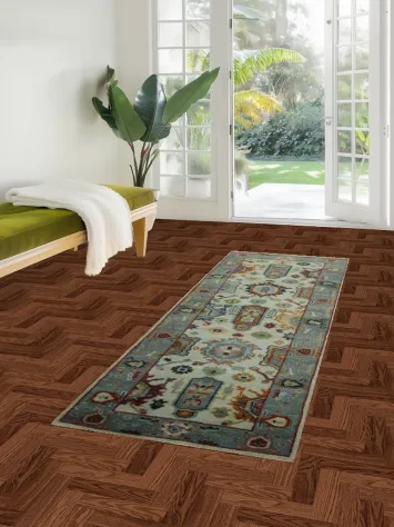 Luxurious Turkish Pattern Runner Rug in Warm Earthy and Cool Tones 3x8