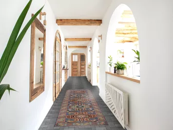 Blue Geometric Kazak Indian Runner Rug 3x10