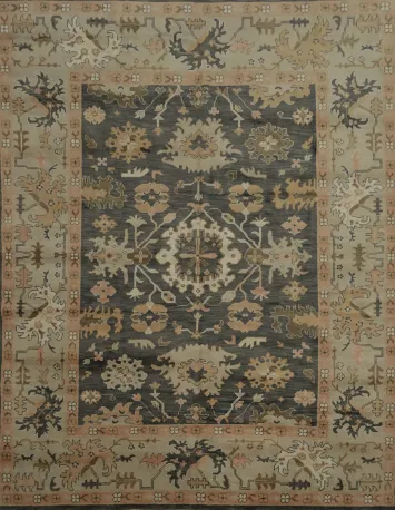 Handmade Gray Oushak Indian Large Rug 10x14