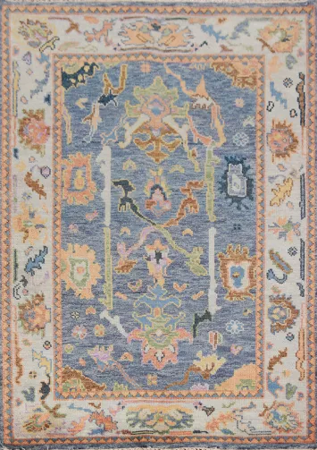 Blue Floral Oushak Oriental Rug 4x6