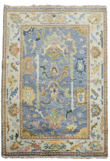 Blue Floral Oushak Oriental Rug 4x6