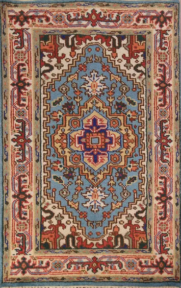 Light Blue Heriz Serapi Indian Foyer Rug 3x5