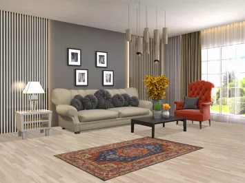 Blue Geometric Heriz Serapi Indian Foyer Rug 3x5