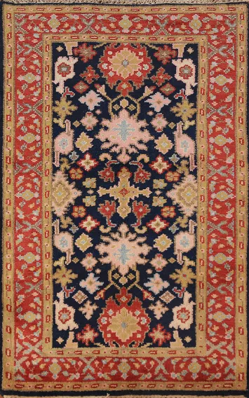 Navy Blue Wool Oushak Indian Foyer Rug 3x5