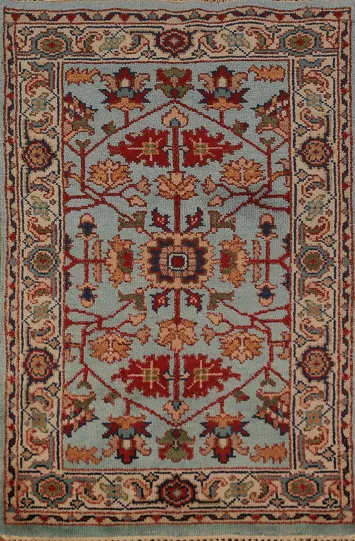 Light Blue Floral Oushak Indian Foyer Rug 3x5
