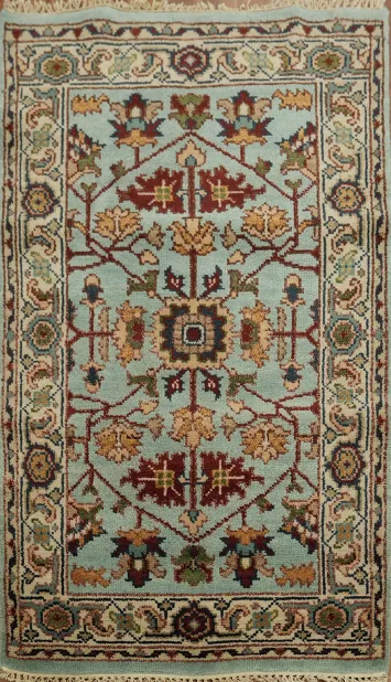 Light Blue Floral Oushak Wool Rug 3x5