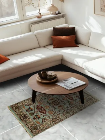 Light Blue Floral Oushak Wool Rug 3x5