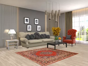 Orange Square Medallion Sarouk Persian Rug 5x5