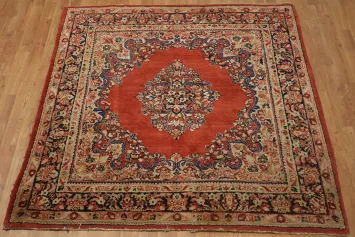 Orange Square Medallion Sarouk Persian Rug 5x5