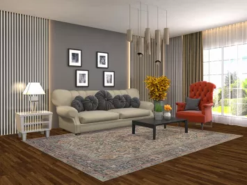 Geometric Wool Tabriz Persian Area Rug 7x9