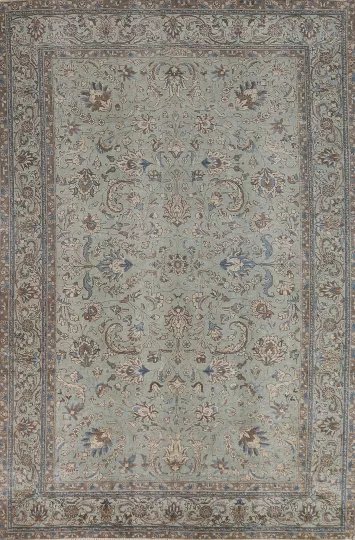 Handmade Blue Floral Tabriz Persian Area Rug 7x11