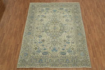 Traditional Vintage Tabriz Persian Rug in Soft Blue and Beige Tones 8x11