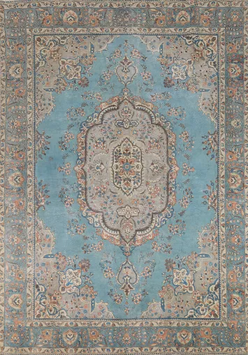 Light Blue Medallion Tabriz Persian Area Rug 8x11