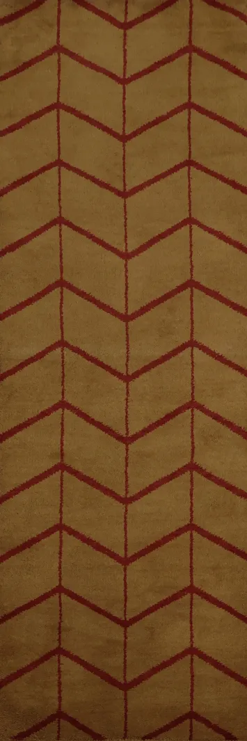 Modern Chevron Moroccan Runner Rug 3x10 with Earthy Red Accents