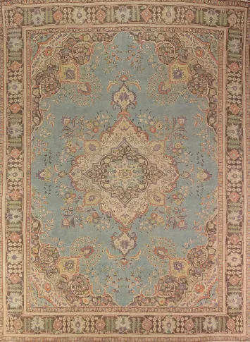Light Blue Medallion Tabriz Persian Area Rug 10x13