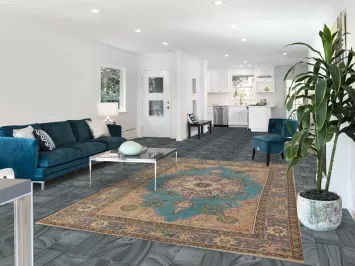 Turquoise Blue Medallion Tabriz Persian Area Rug 6x10