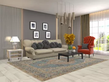 Light Blue Geometric Tabriz Persian Area Rug 7x10