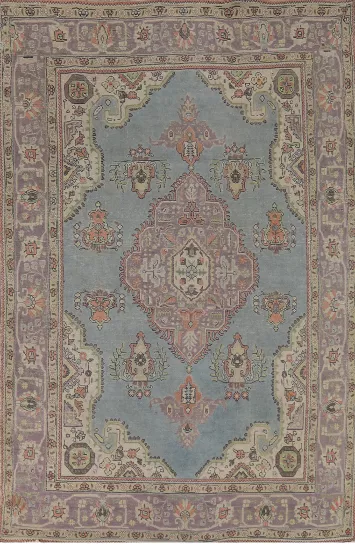 Blue Geometric Tabriz Persian Area Rug 7x10