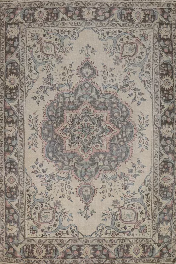Floral Wool Medallion Tabriz Persian Area Rug 7x10