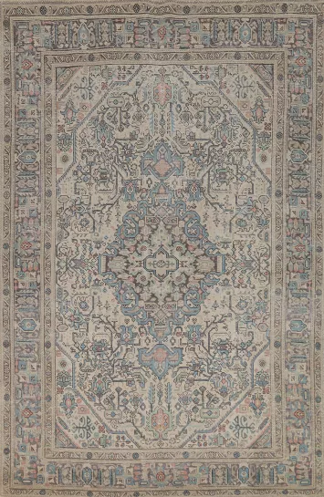 Geometric Wool Tabriz Persian Area Rug 7x10