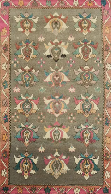 Artisan Crafted Grey and Pink Gabbeh Persian Rug with Intricate Floral Motifs 5x9 ft