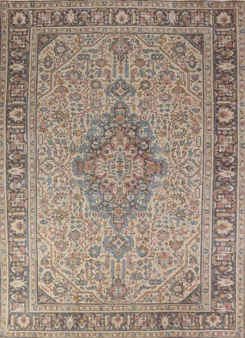 Geometric Wool Tabriz Persian Area Rug 8x11