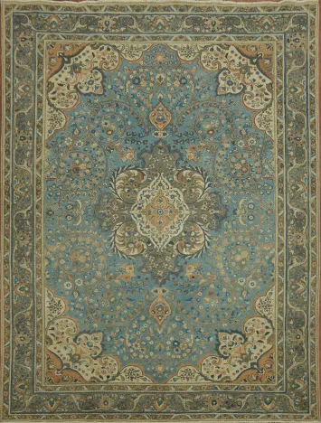 Vintage Traditional Blue Tabriz Persian Living Room Rug 10x13