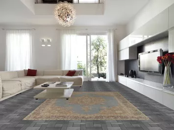 Vintage Blue Tabriz Persian Area Rug 9x12