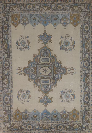 Geometric Wool Tabriz Persian Area Rug 7x9