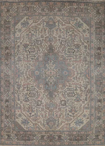 Geometric Wool Tabriz Persian Area Rug 7x9